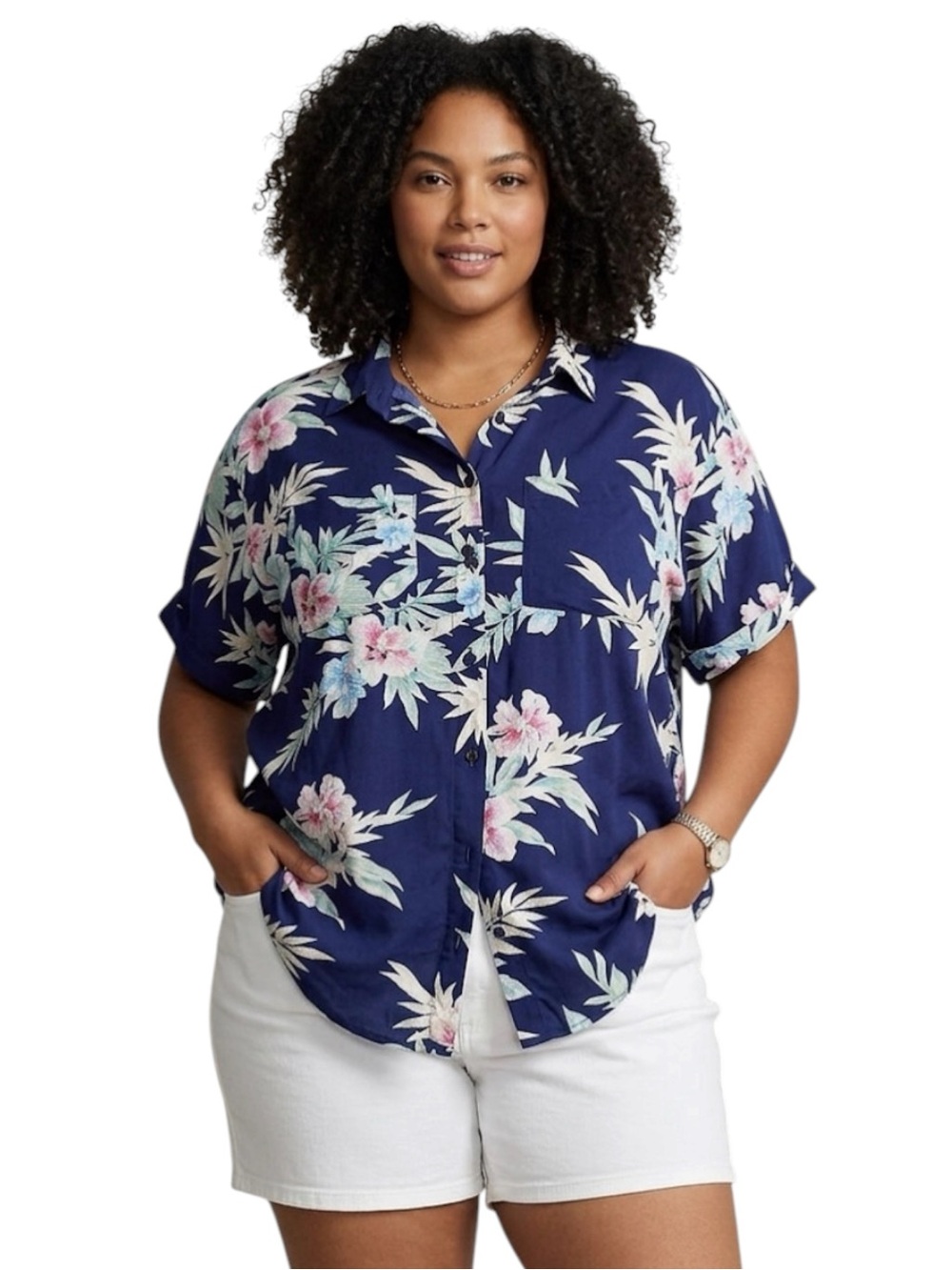 Women’s Floral Tropical Hawaiian Print Button Down Shirt Size 20 XXL 90s Cruise